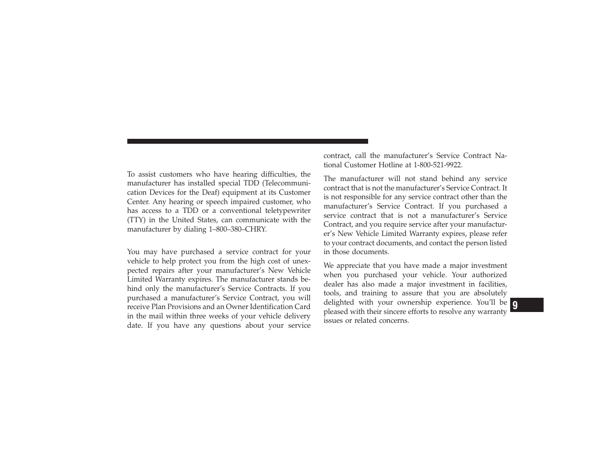 Service contract, Customer assistance for the hearing or, Speech impaired (tdd/tty) | Chrysler 2008 PT Cruiser User Manual | Page 465 / 491