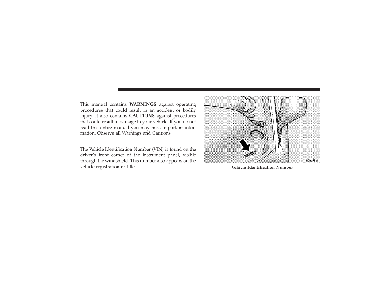 Warnings and cautions, Vehicle identification number | Chrysler 2008 PT Cruiser User Manual | Page 8 / 491