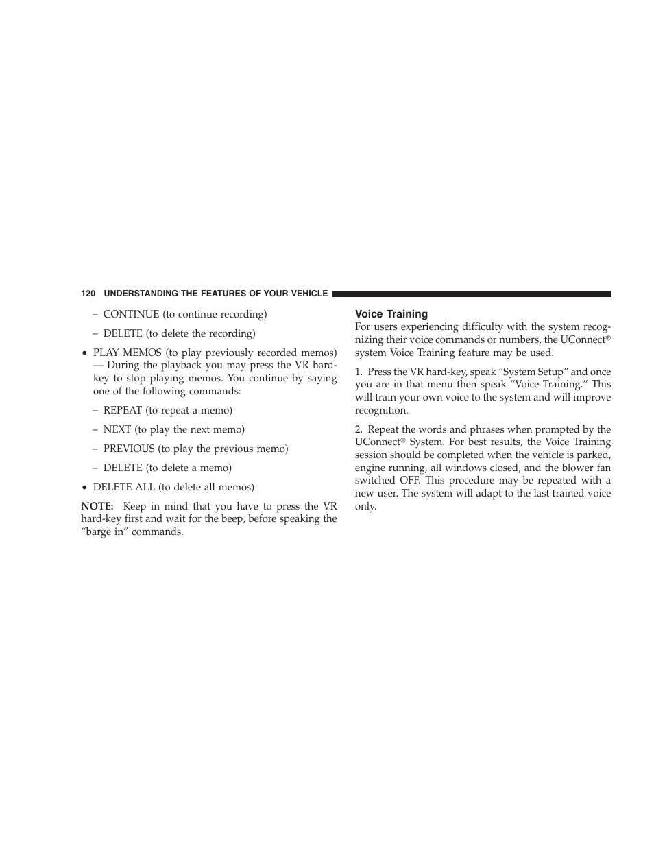 Voice training | Chrysler 2008 Sebring Sedan User Manual | Page 122 / 494