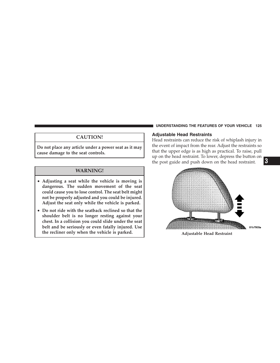 Adjustable head restraints | Chrysler 2008 Sebring Sedan User Manual | Page 127 / 494