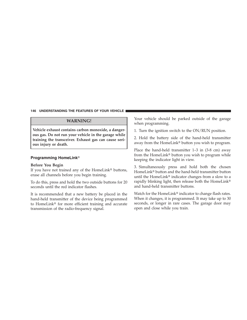 Programming homelink | Chrysler 2008 Sebring Sedan User Manual | Page 148 / 494