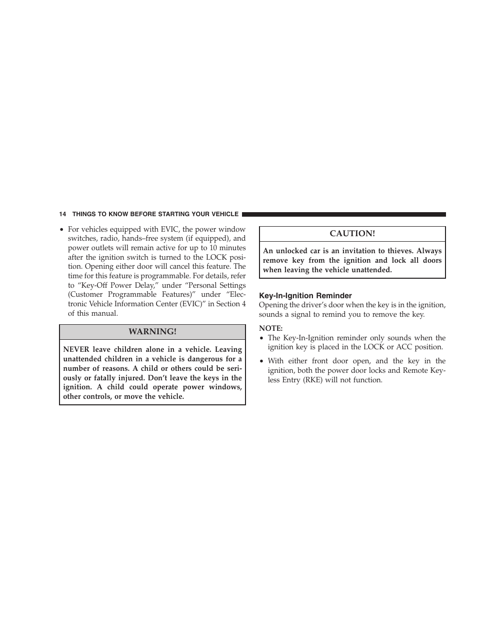 Key-in-ignition reminder | Chrysler 2008 Sebring Sedan User Manual | Page 16 / 494