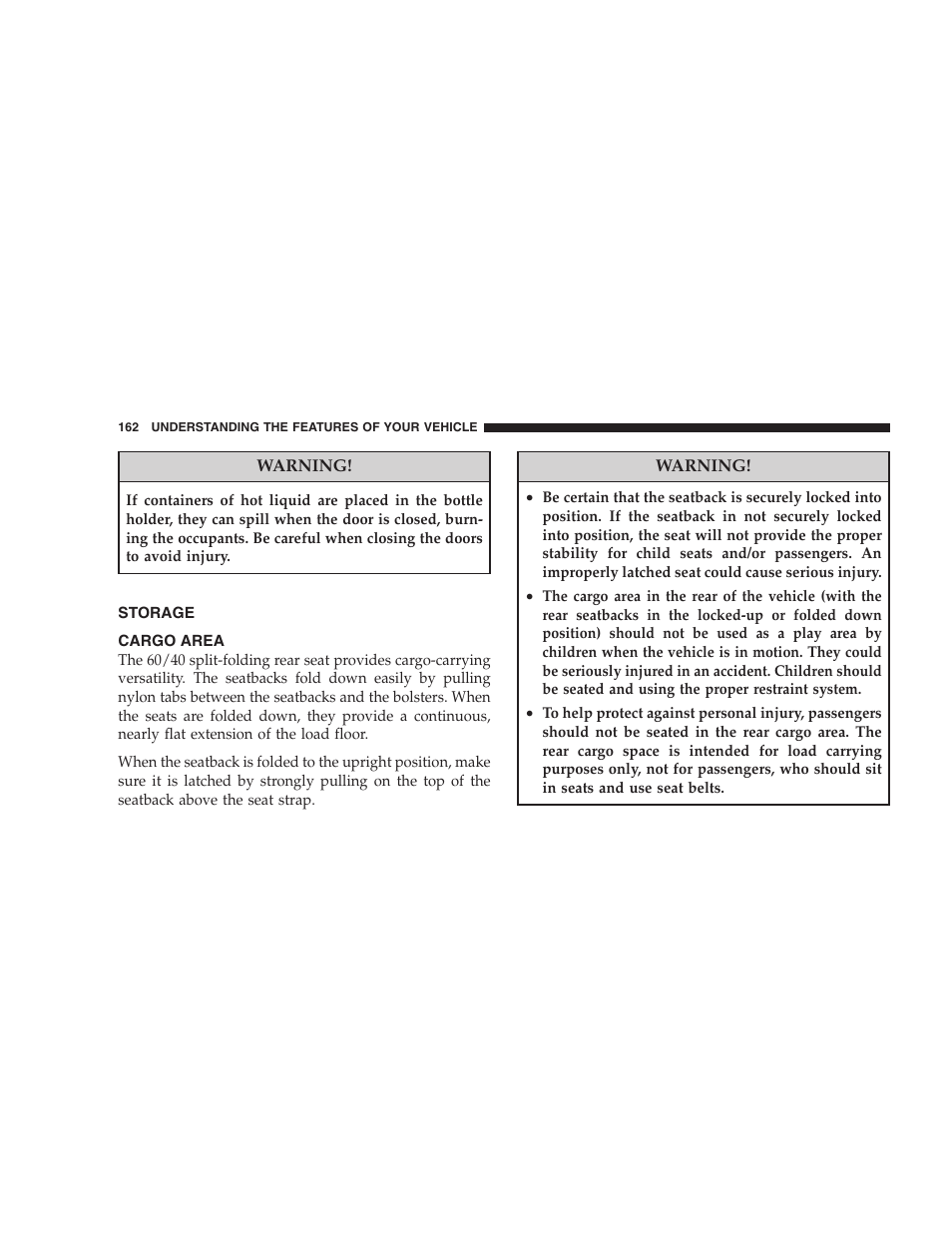 Storage, Cargo area | Chrysler 2008 Sebring Sedan User Manual | Page 164 / 494