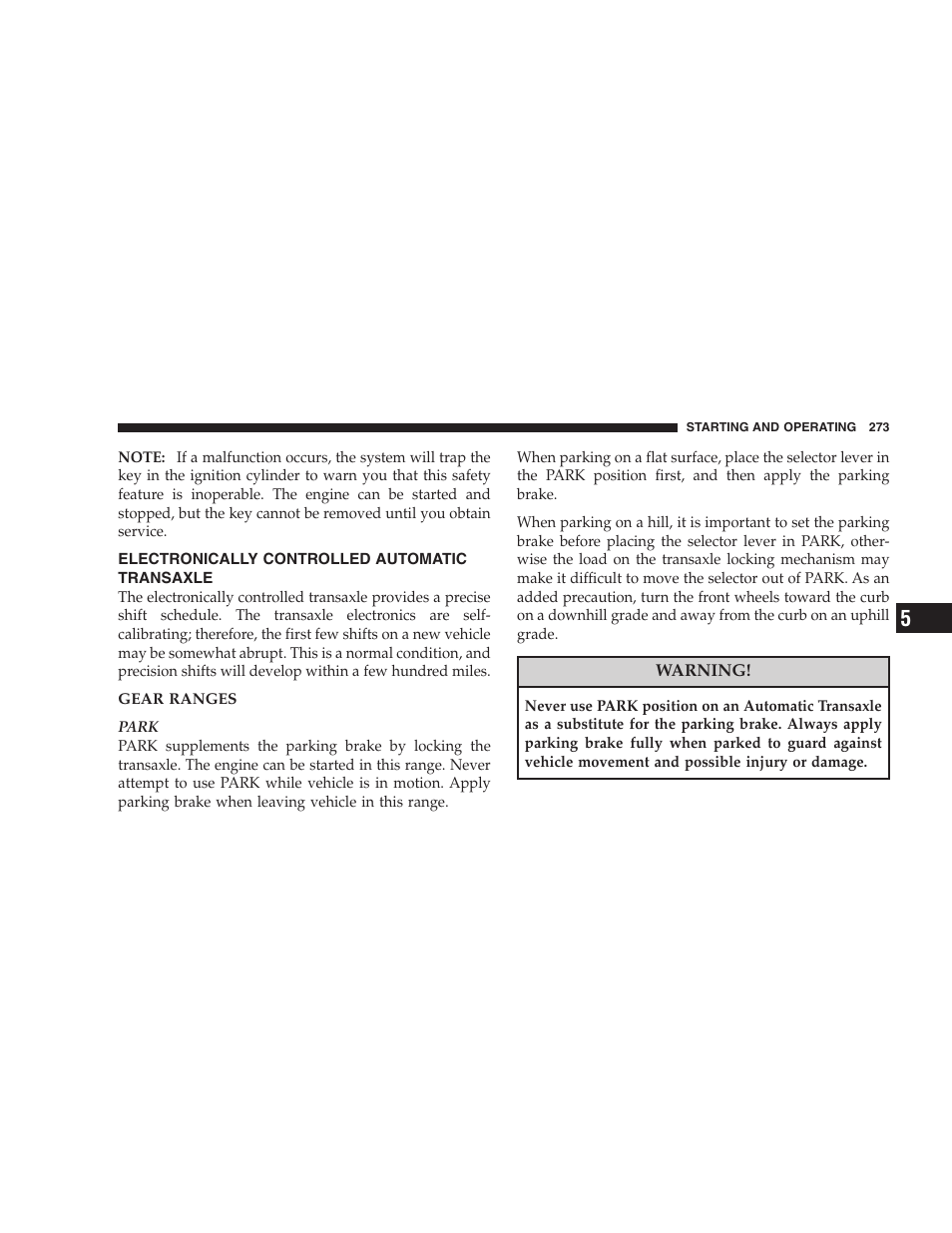 Electronically controlled automatic transaxle, Electronically controlled automatic, Transaxle | Chrysler 2008 Sebring Sedan User Manual | Page 275 / 494