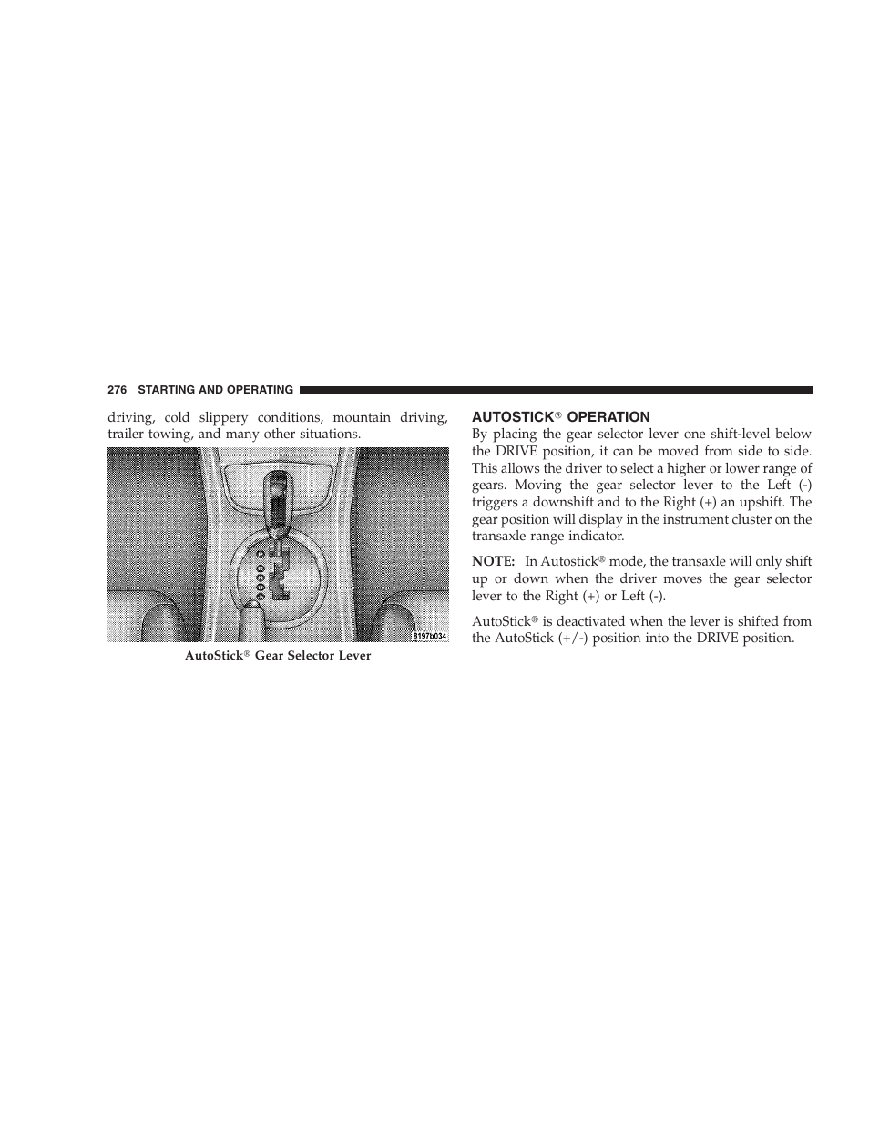 Autostick operation, Autostick௡ operation | Chrysler 2008 Sebring Sedan User Manual | Page 278 / 494