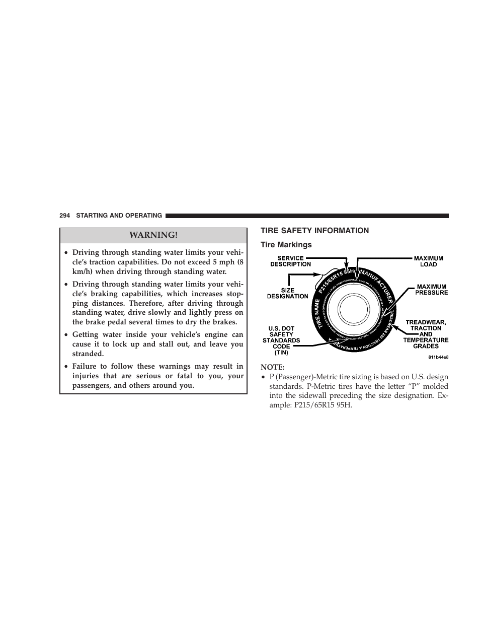 Tire safety information, Tire markings | Chrysler 2008 Sebring Sedan User Manual | Page 296 / 494