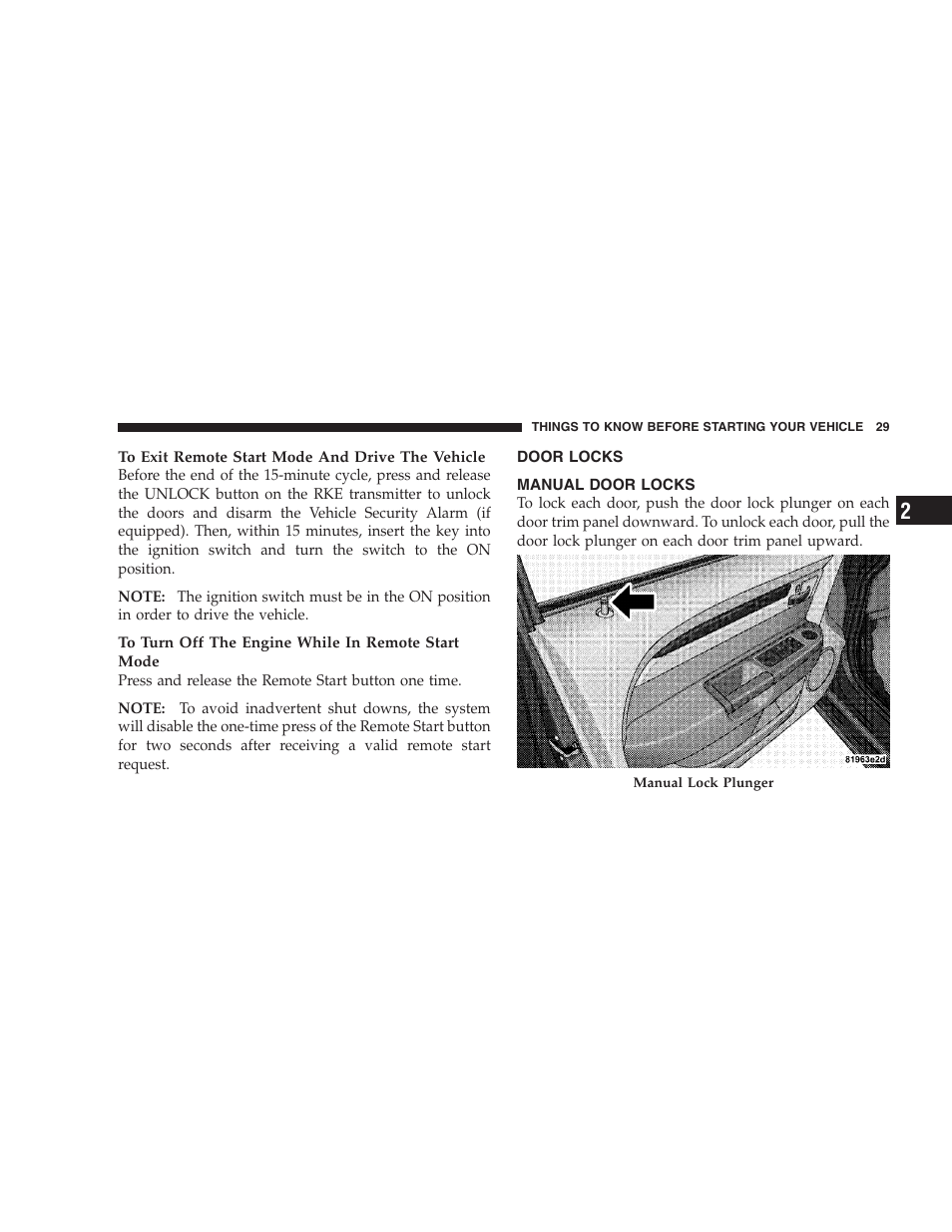 Door locks, Manual door locks | Chrysler 2008 Sebring Sedan User Manual | Page 31 / 494