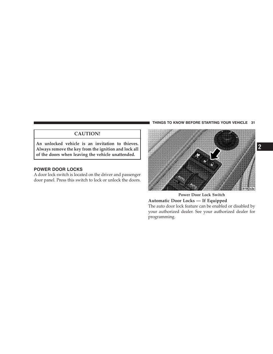 Power door locks | Chrysler 2008 Sebring Sedan User Manual | Page 33 / 494