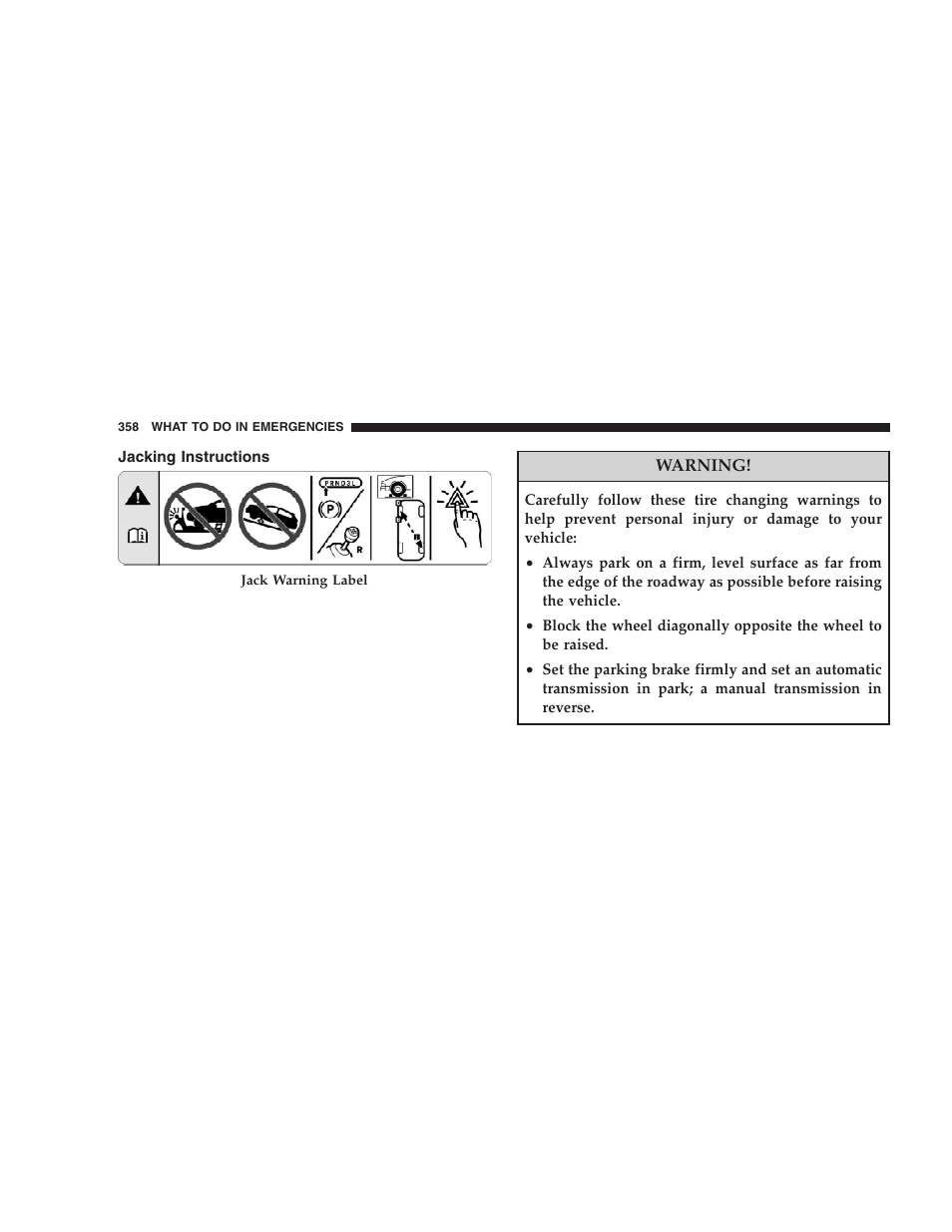 Jacking instructions | Chrysler 2008 Sebring Sedan User Manual | Page 360 / 494