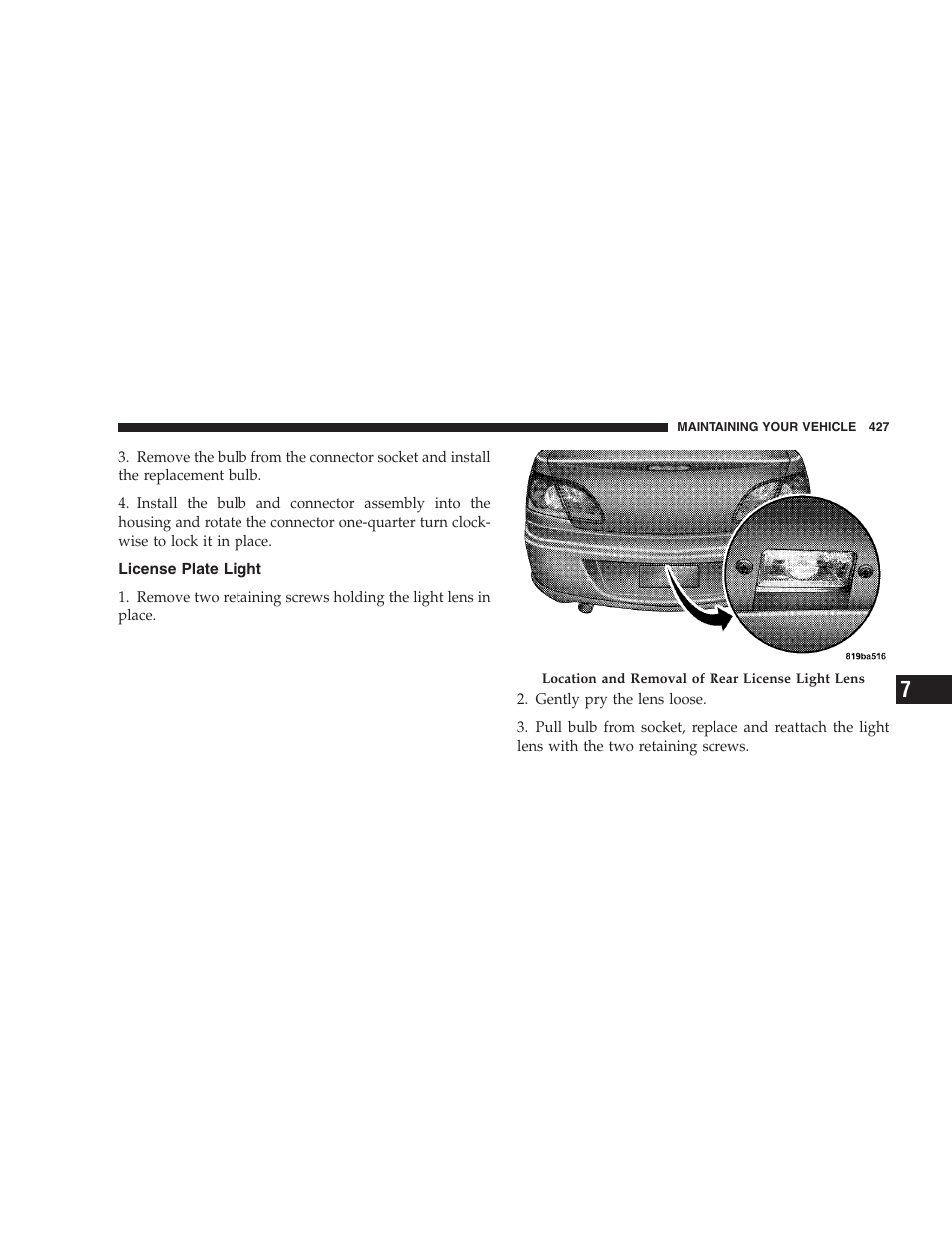 License plate light | Chrysler 2008 Sebring Sedan User Manual | Page 429 / 494