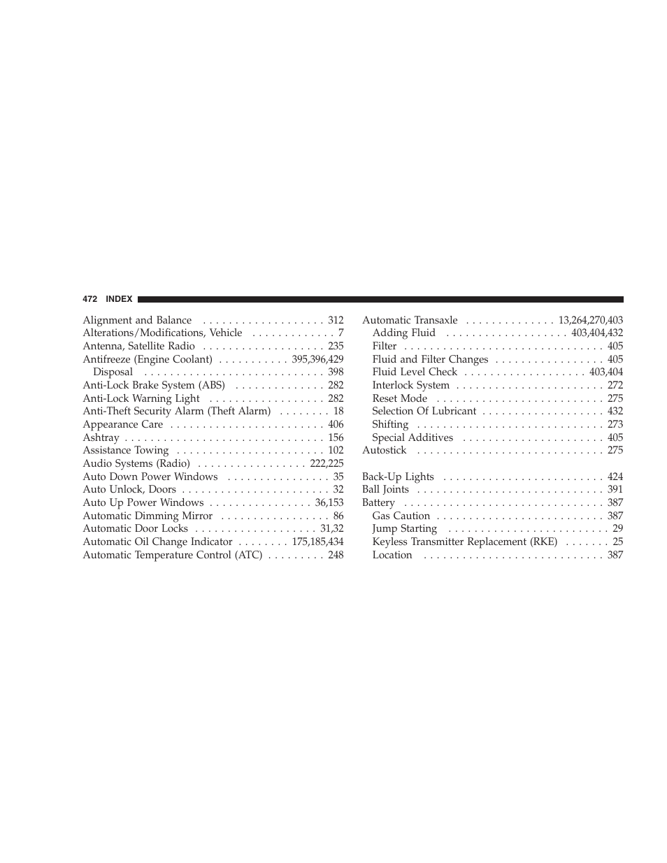 Chrysler 2008 Sebring Sedan User Manual | Page 474 / 494