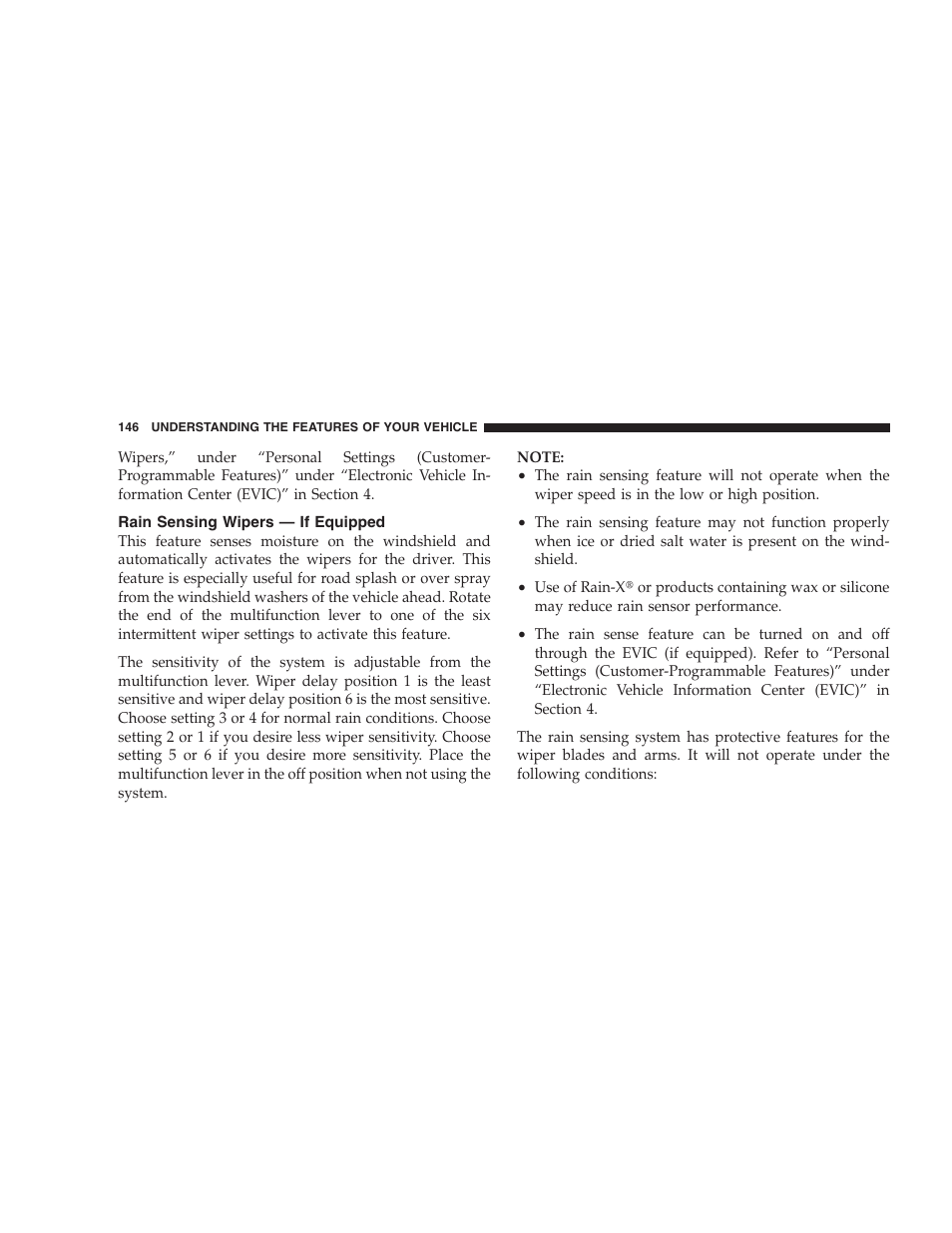 Rain sensing wipers - if equipped, Rain sensing wipers — if equipped | Chrysler 2009 300 - Owner Manual User Manual | Page 148 / 526
