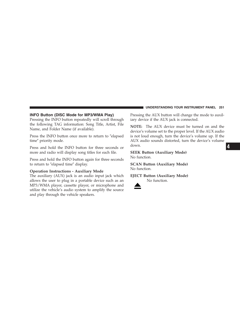 Info button (disc mode for mp3/wma play), Info button (disc mode for mp3/wma, Play) | Chrysler 2009 300 - Owner Manual User Manual | Page 253 / 526