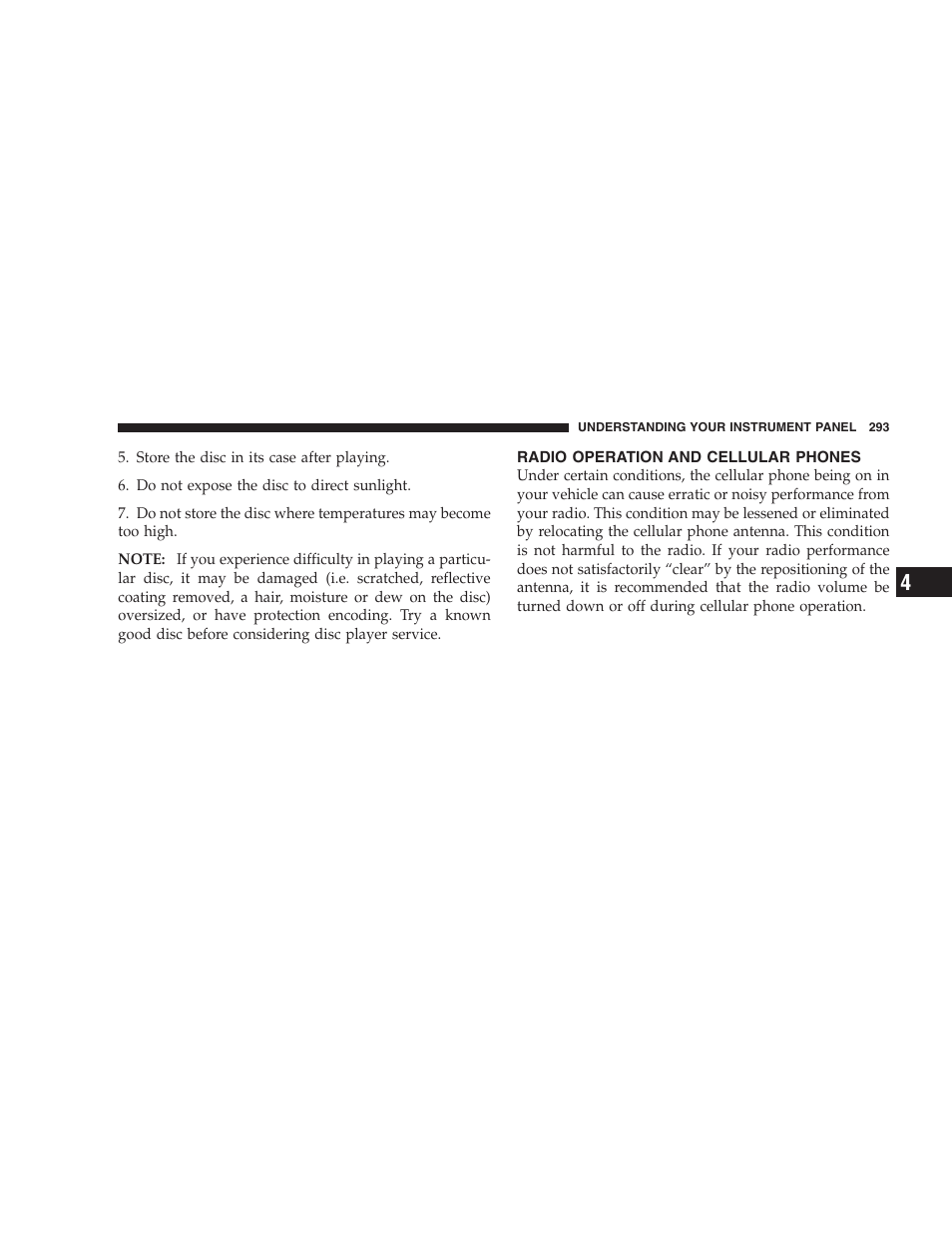 Radio operation and cellular phones | Chrysler 2009 300 - Owner Manual User Manual | Page 295 / 526