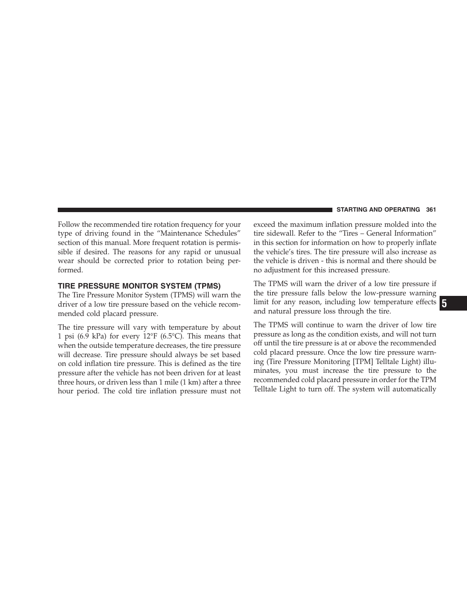 Tire pressure monitor system (tpms) | Chrysler 2009 300 - Owner Manual User Manual | Page 363 / 526