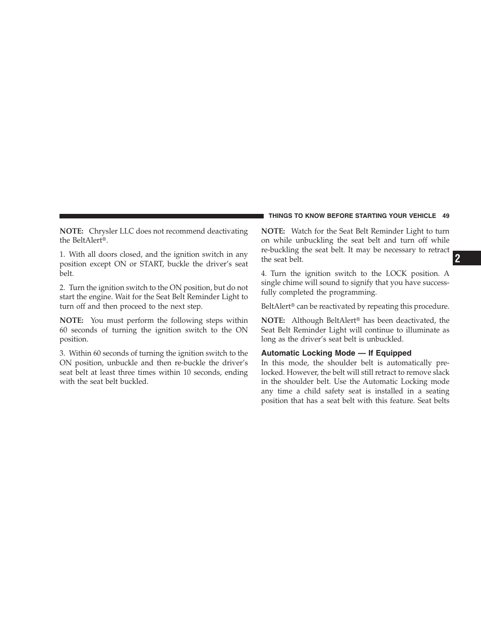 Automatic locking mode - if equipped, Automatic locking mode — if equipped | Chrysler 2009 300 - Owner Manual User Manual | Page 51 / 526