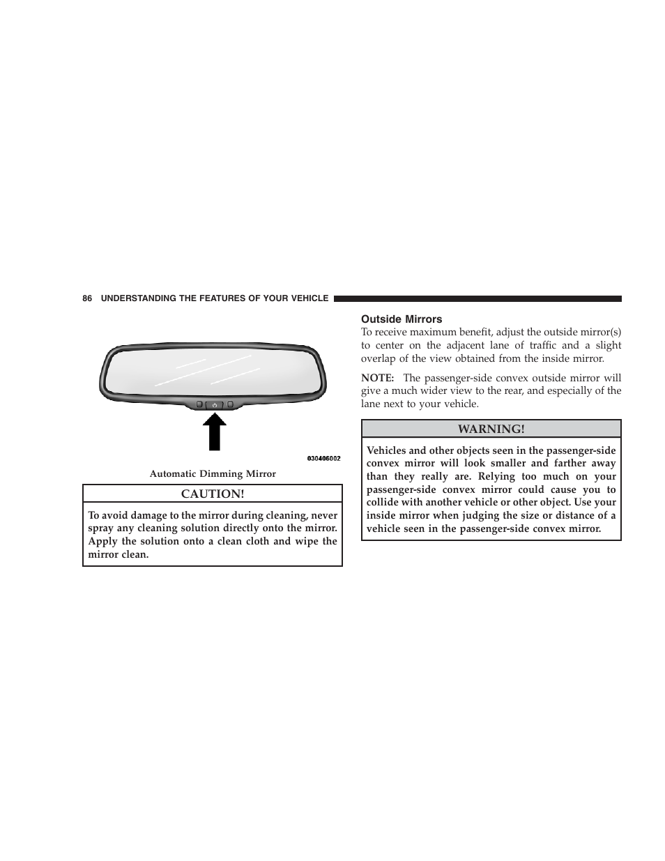 Outside mirrors | Chrysler 2009 300 - Owner Manual User Manual | Page 88 / 526