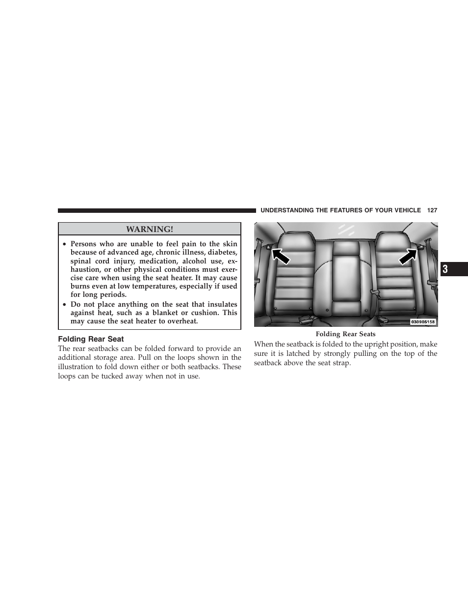 Folding rear seat | Chrysler 2009 300 SRT User Manual | Page 129 / 493
