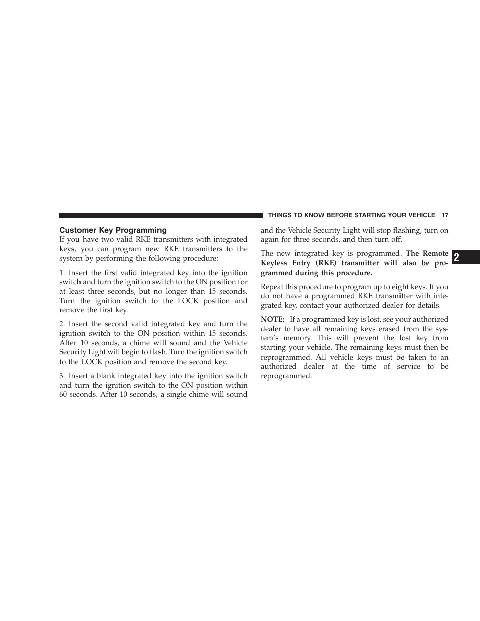 Customer key programming | Chrysler 2009 300 SRT User Manual | Page 19 / 493
