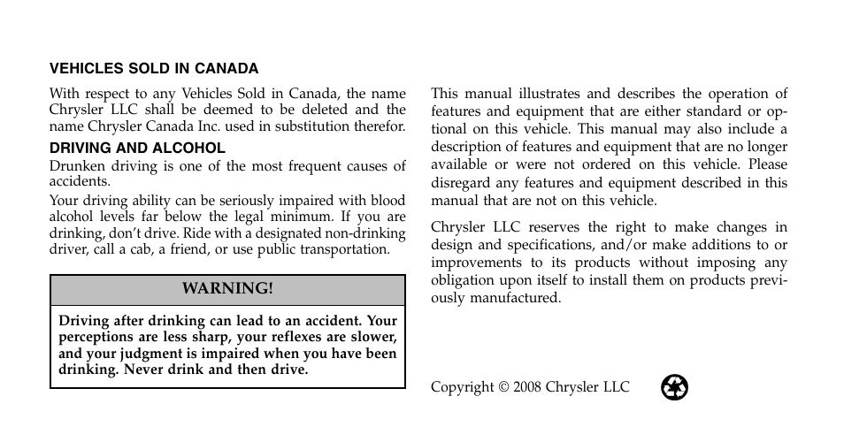 Chrysler 2009 300 SRT User Manual | Page 2 / 493