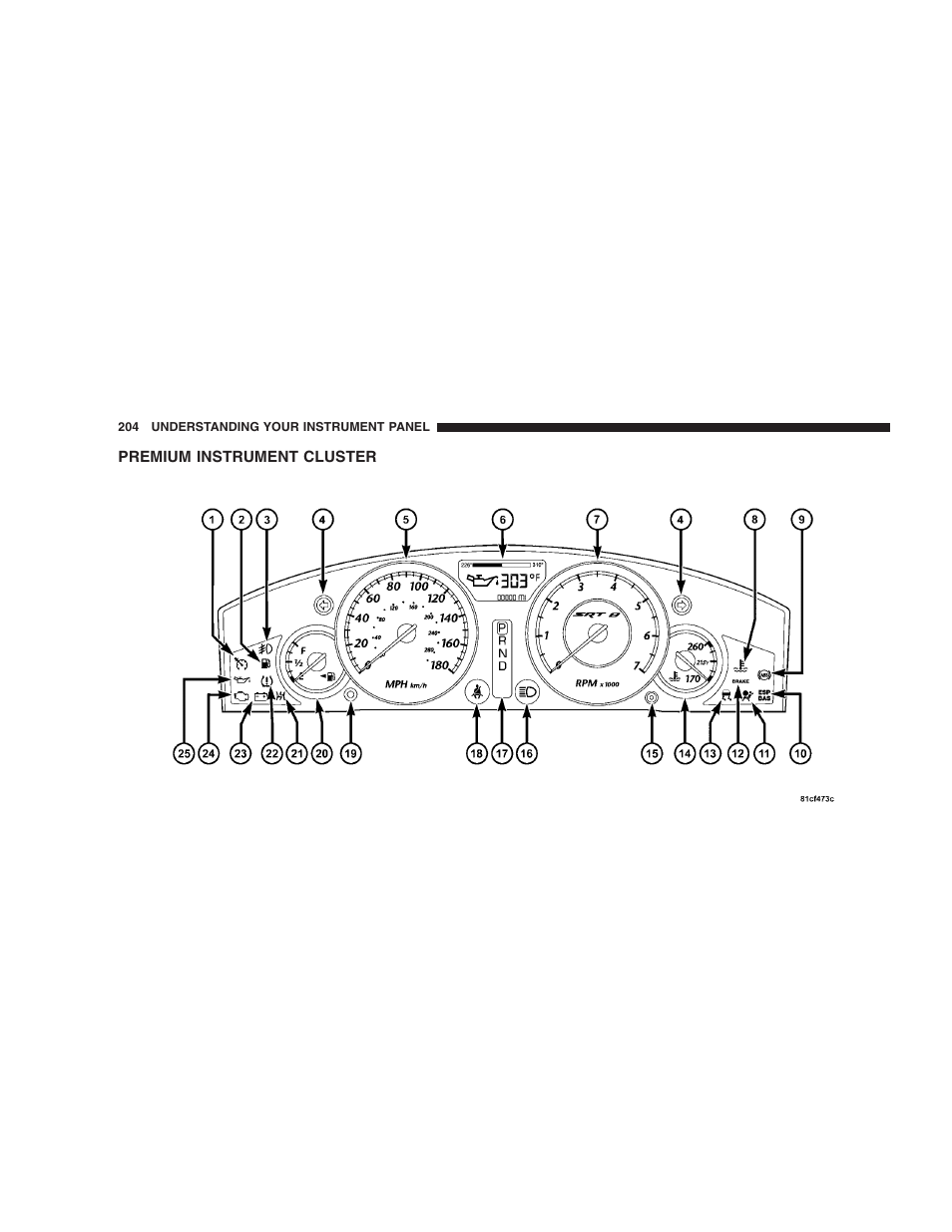 Premium instrument cluster | Chrysler 2009 300 SRT User Manual | Page 206 / 493