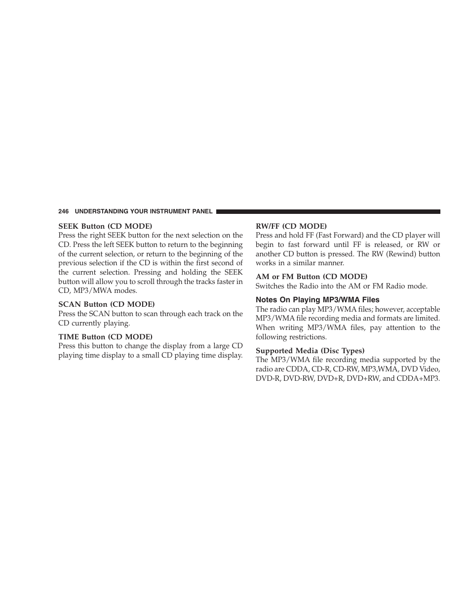 Notes on playing mp3/wma files | Chrysler 2009 300 SRT User Manual | Page 248 / 493