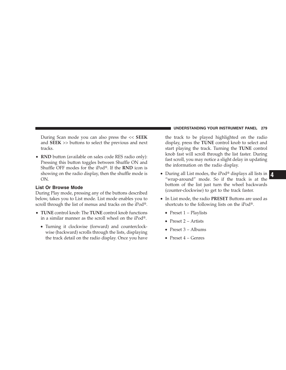 List or browse mode | Chrysler 2009 300 SRT User Manual | Page 281 / 493
