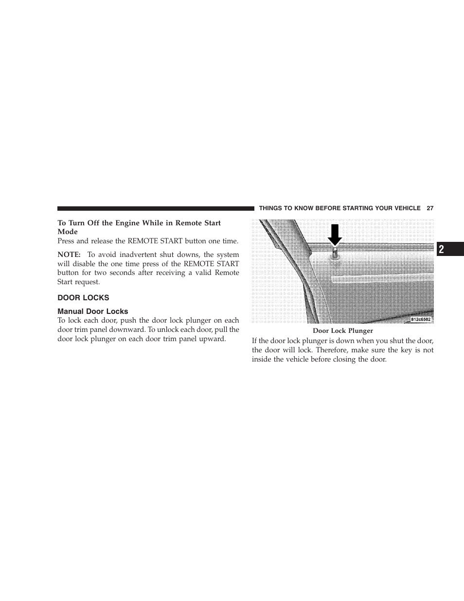 Door locks, Manual door locks | Chrysler 2009 300 SRT User Manual | Page 29 / 493