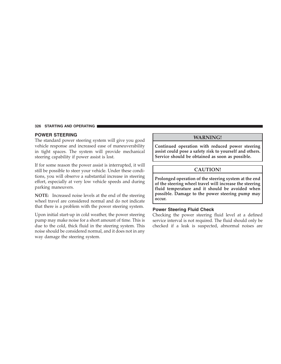 Power steering, Power steering fluid check | Chrysler 2009 300 SRT User Manual | Page 328 / 493
