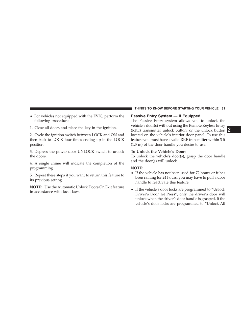 Passive entry system - if equipped, Passive entry system — if equipped | Chrysler 2009 300 SRT User Manual | Page 33 / 493