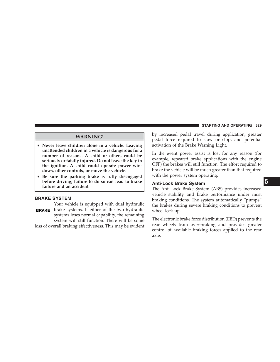 Brake system, Anti-lock brake system | Chrysler 2009 300 SRT User Manual | Page 331 / 493