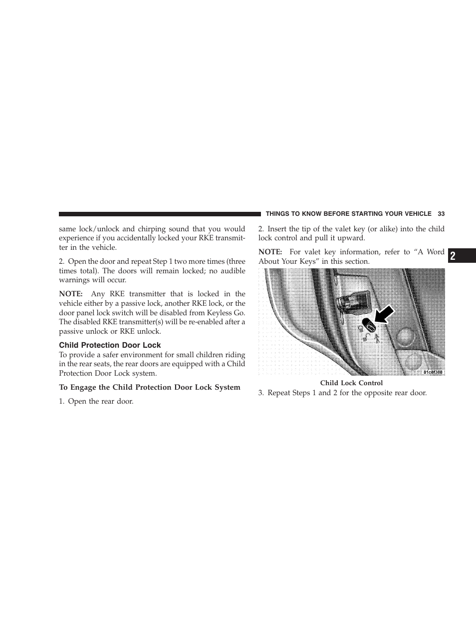 Child protection door lock | Chrysler 2009 300 SRT User Manual | Page 35 / 493