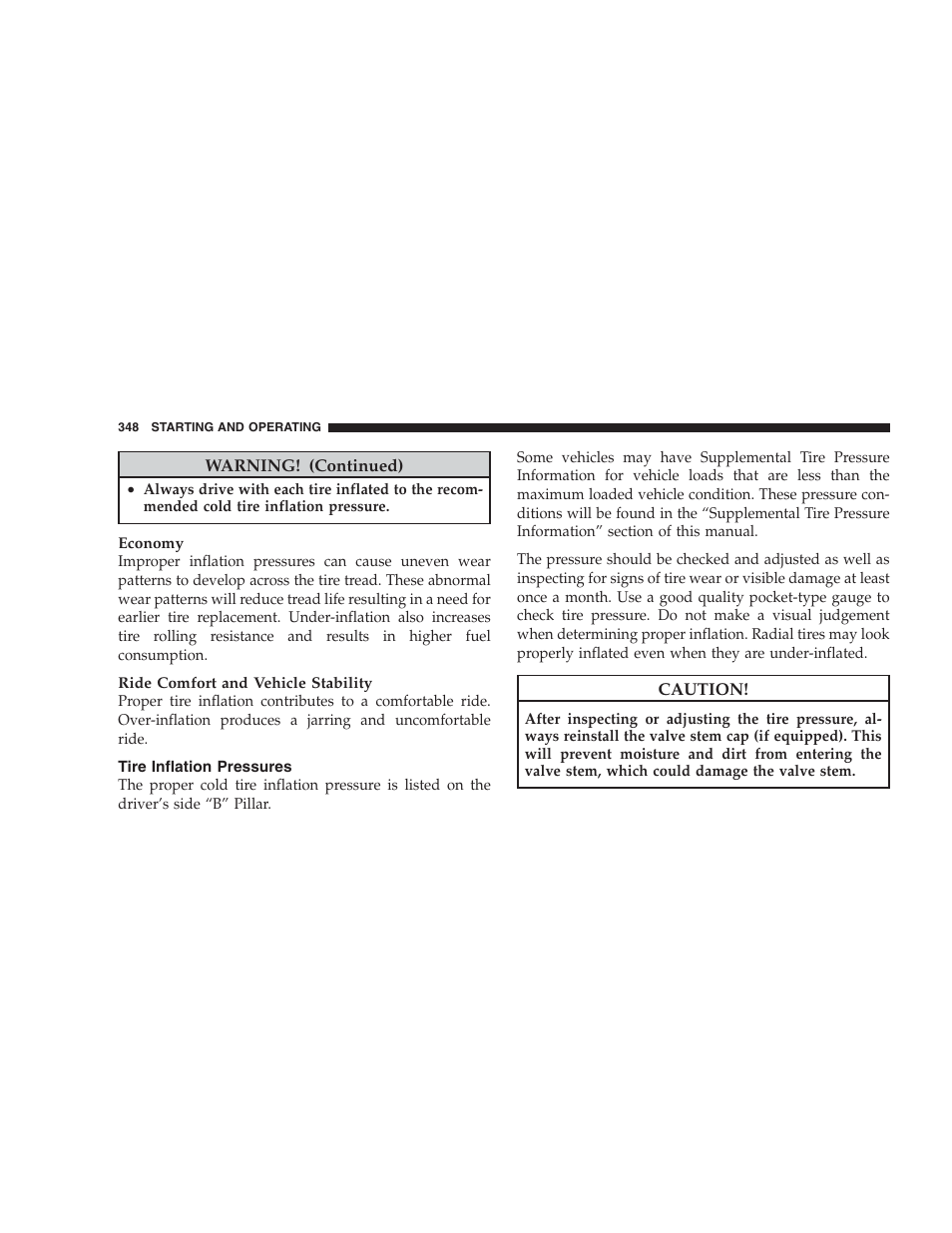 Tire inflation pressures | Chrysler 2009 300 SRT User Manual | Page 350 / 493