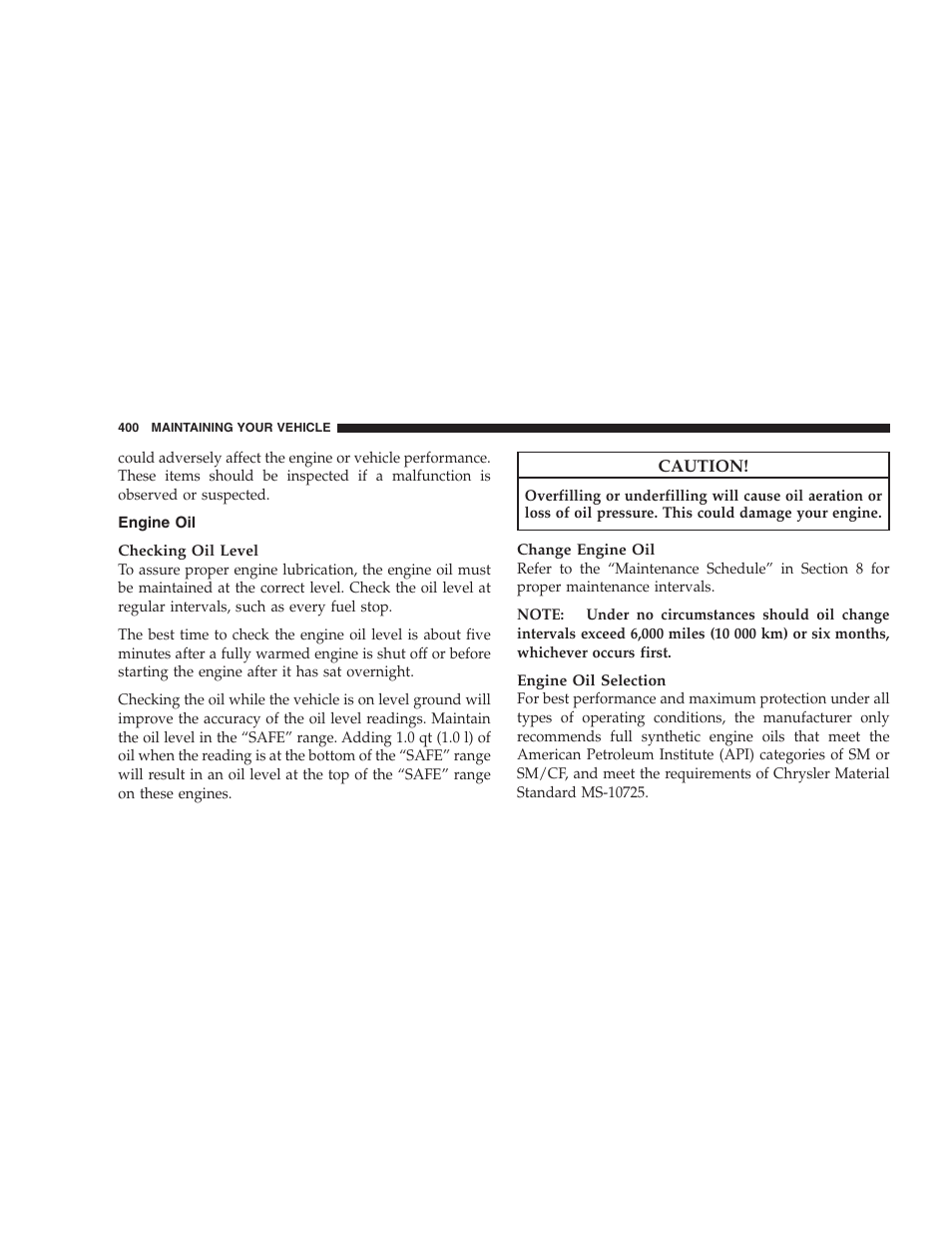 Engine oil | Chrysler 2009 300 SRT User Manual | Page 402 / 493