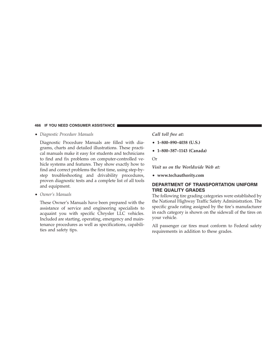 Department of transportation uniform tire, Quality grades | Chrysler 2009 300 SRT User Manual | Page 468 / 493