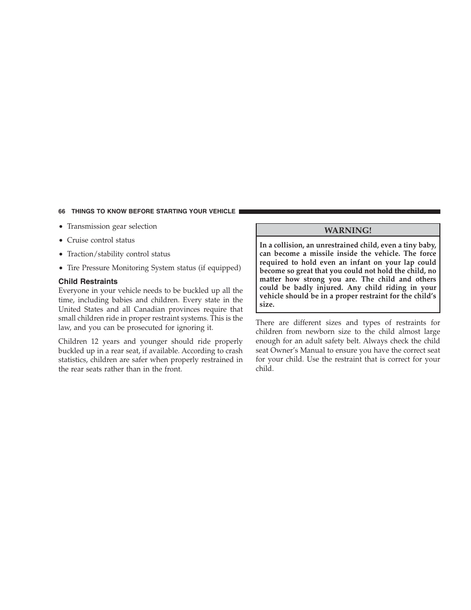 Child restraints | Chrysler 2009 300 SRT User Manual | Page 68 / 493