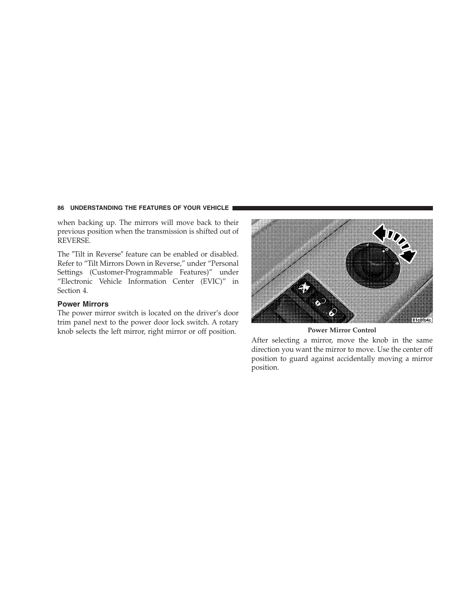 Power mirrors | Chrysler 2009 300 SRT User Manual | Page 88 / 493