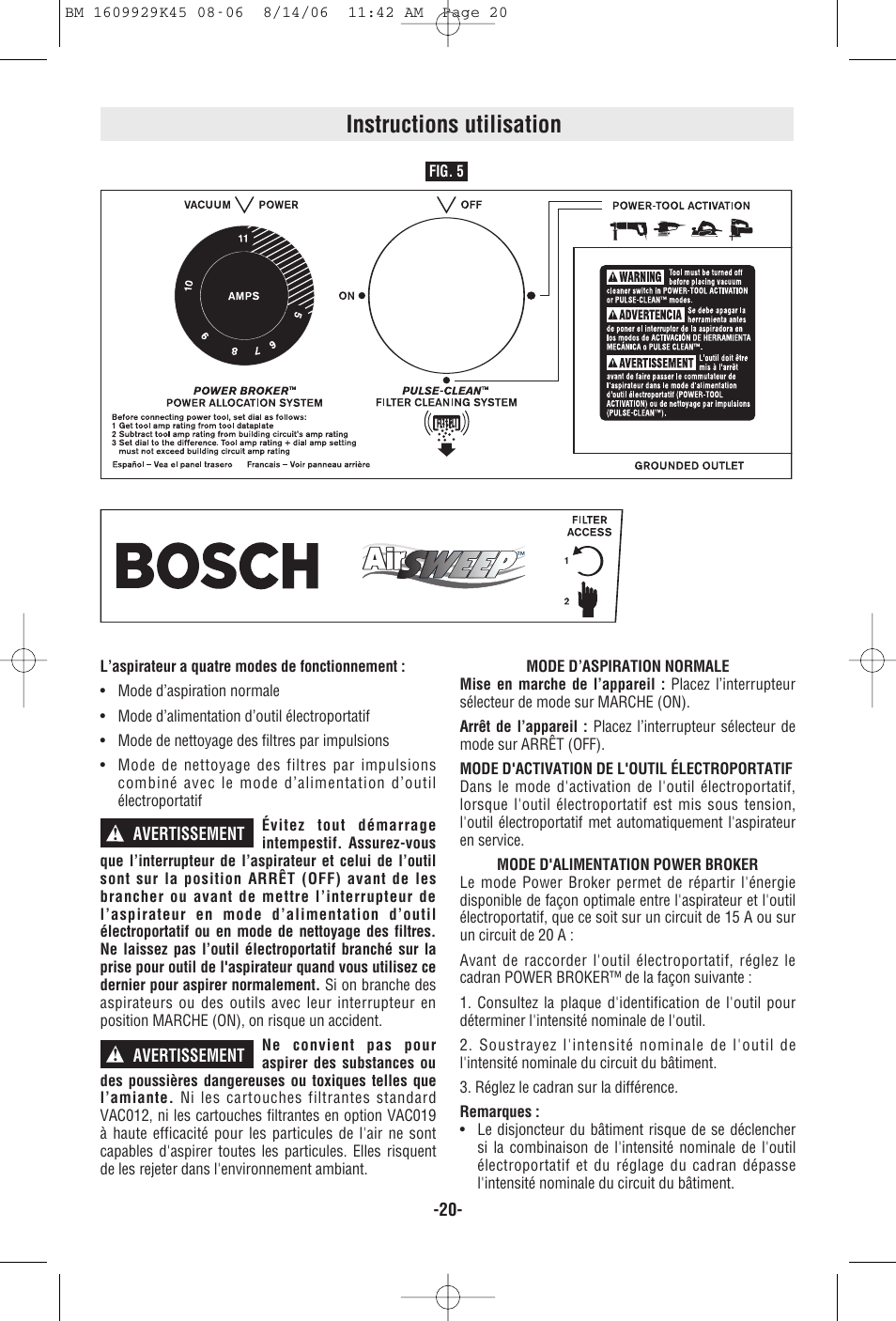 Instructions utilisation | Bosch 3931A User Manual | Page 20 / 40