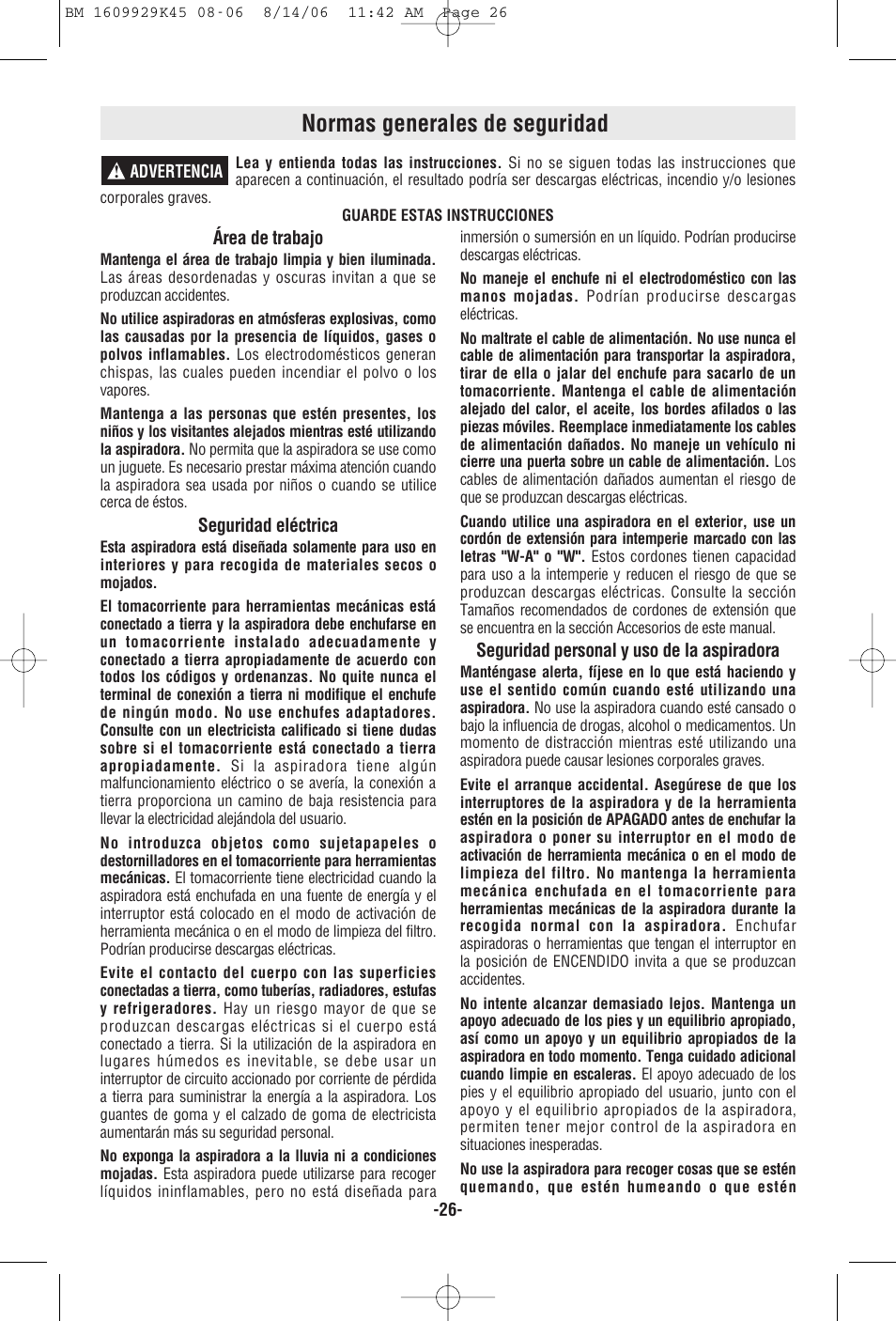 Normas generales de seguridad | Bosch 3931A User Manual | Page 26 / 40