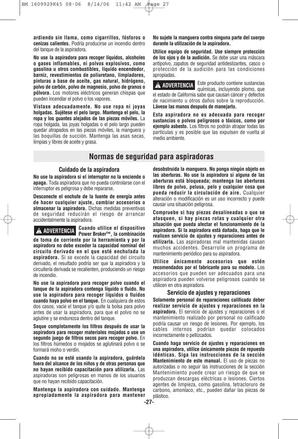 Normas de seguridad para aspiradoras | Bosch 3931A User Manual | Page 27 / 40