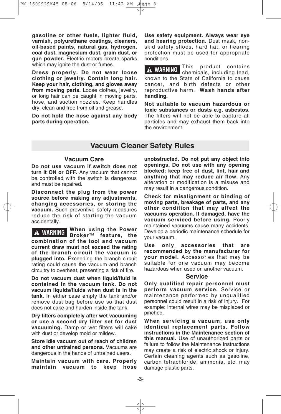 Vacuum cleaner safety rules | Bosch 3931A User Manual | Page 3 / 40