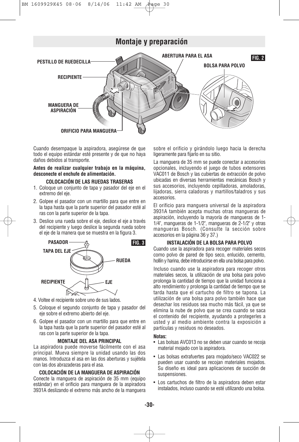 Montaje y preparación | Bosch 3931A User Manual | Page 30 / 40