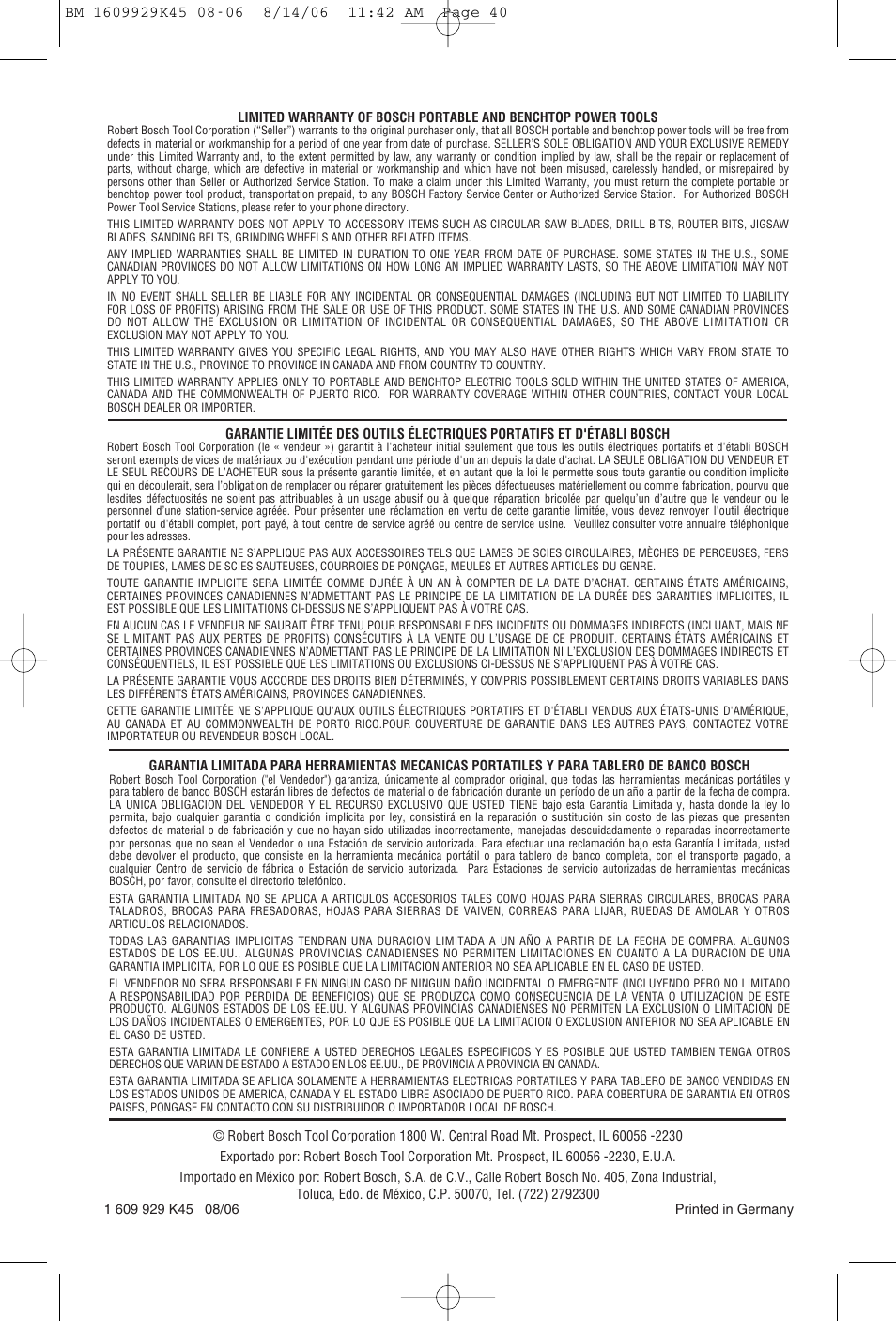 Bosch 3931A User Manual | Page 40 / 40