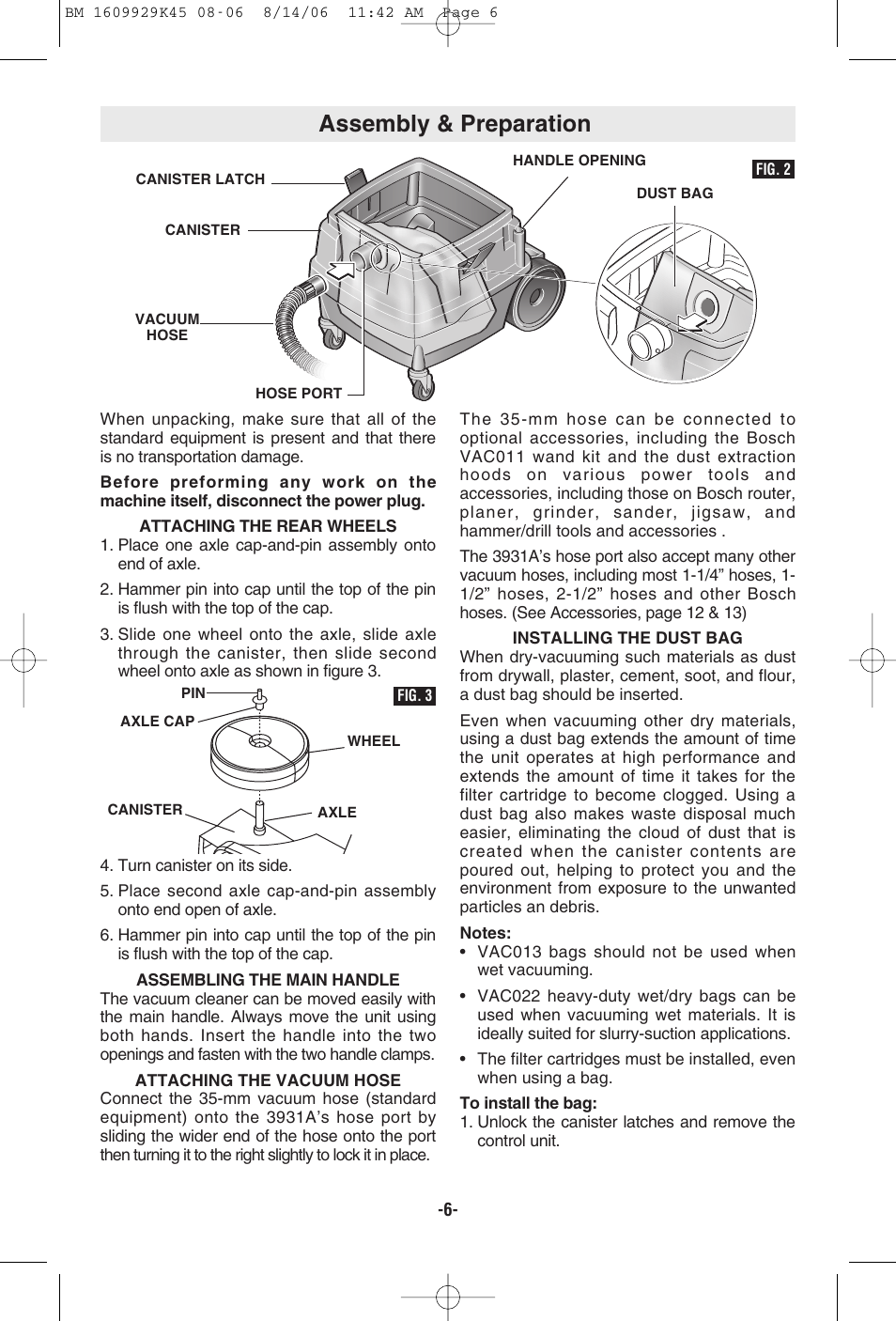 Assembly & preparation | Bosch 3931A User Manual | Page 6 / 40