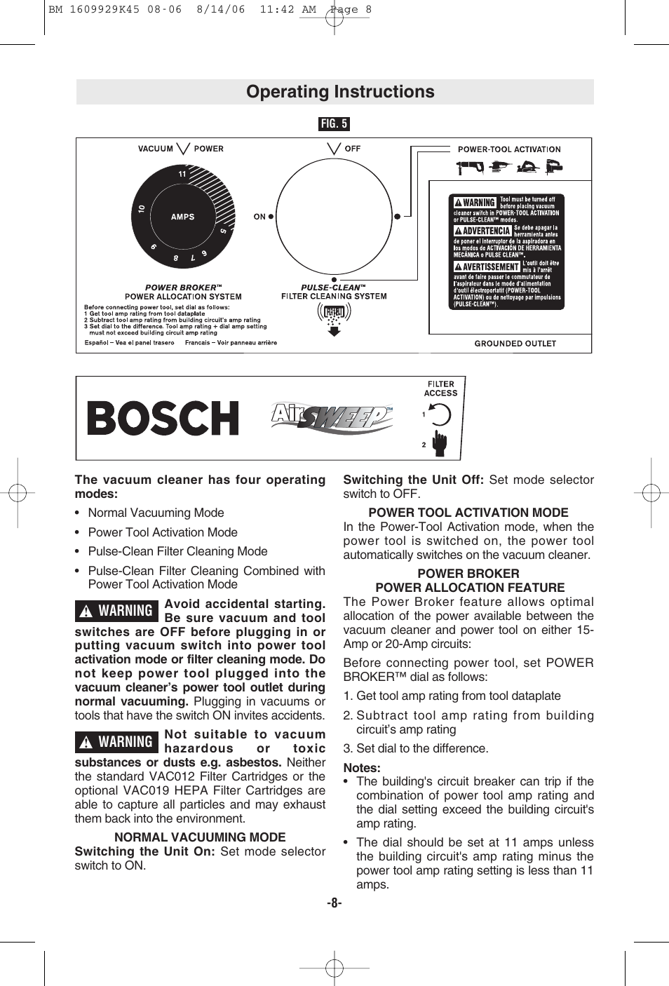 Operating instructions | Bosch 3931A User Manual | Page 8 / 40
