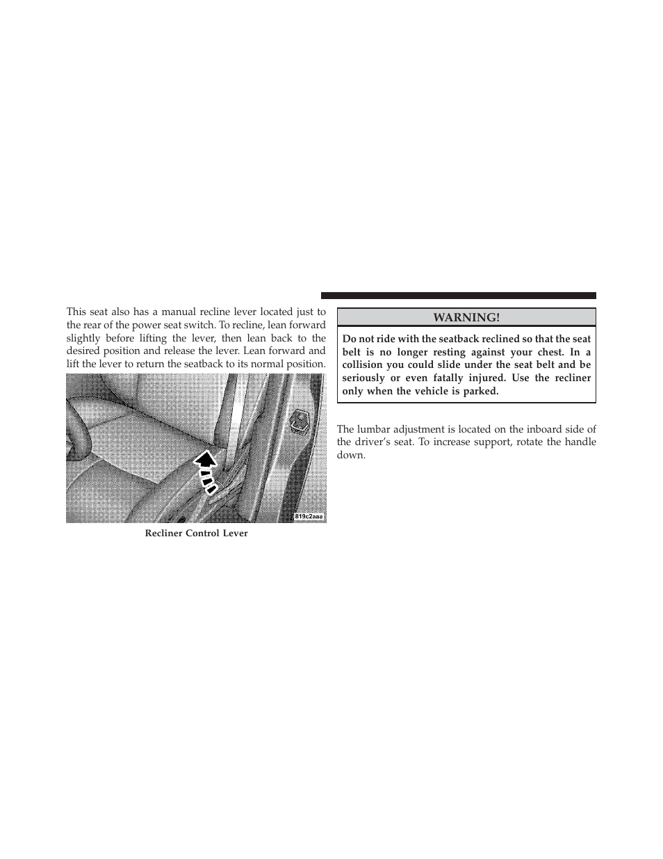 Manual lumbar - if equipped | Chrysler 2009 PT Cruiser - Owner Manual User Manual | Page 114 / 410