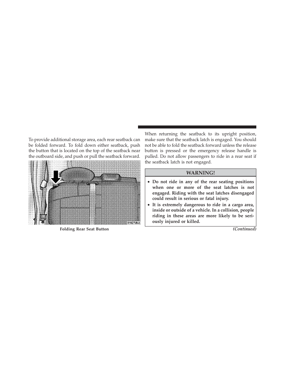 Folding rear seat | Chrysler 2009 PT Cruiser - Owner Manual User Manual | Page 118 / 410