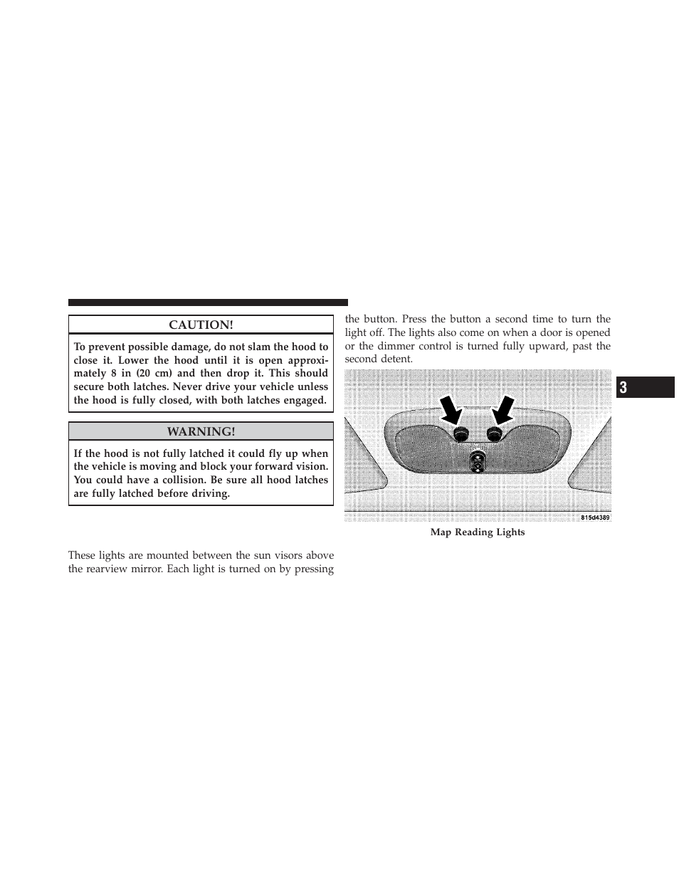 Lights, Map/reading lights | Chrysler 2009 PT Cruiser - Owner Manual User Manual | Page 127 / 410