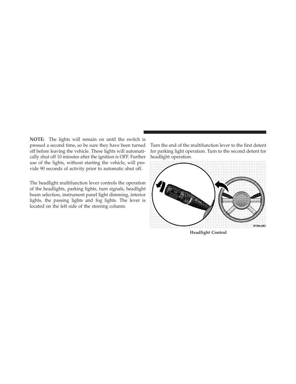 Headlights, Parking and instrument panel lights | Chrysler 2009 PT Cruiser - Owner Manual User Manual | Page 128 / 410