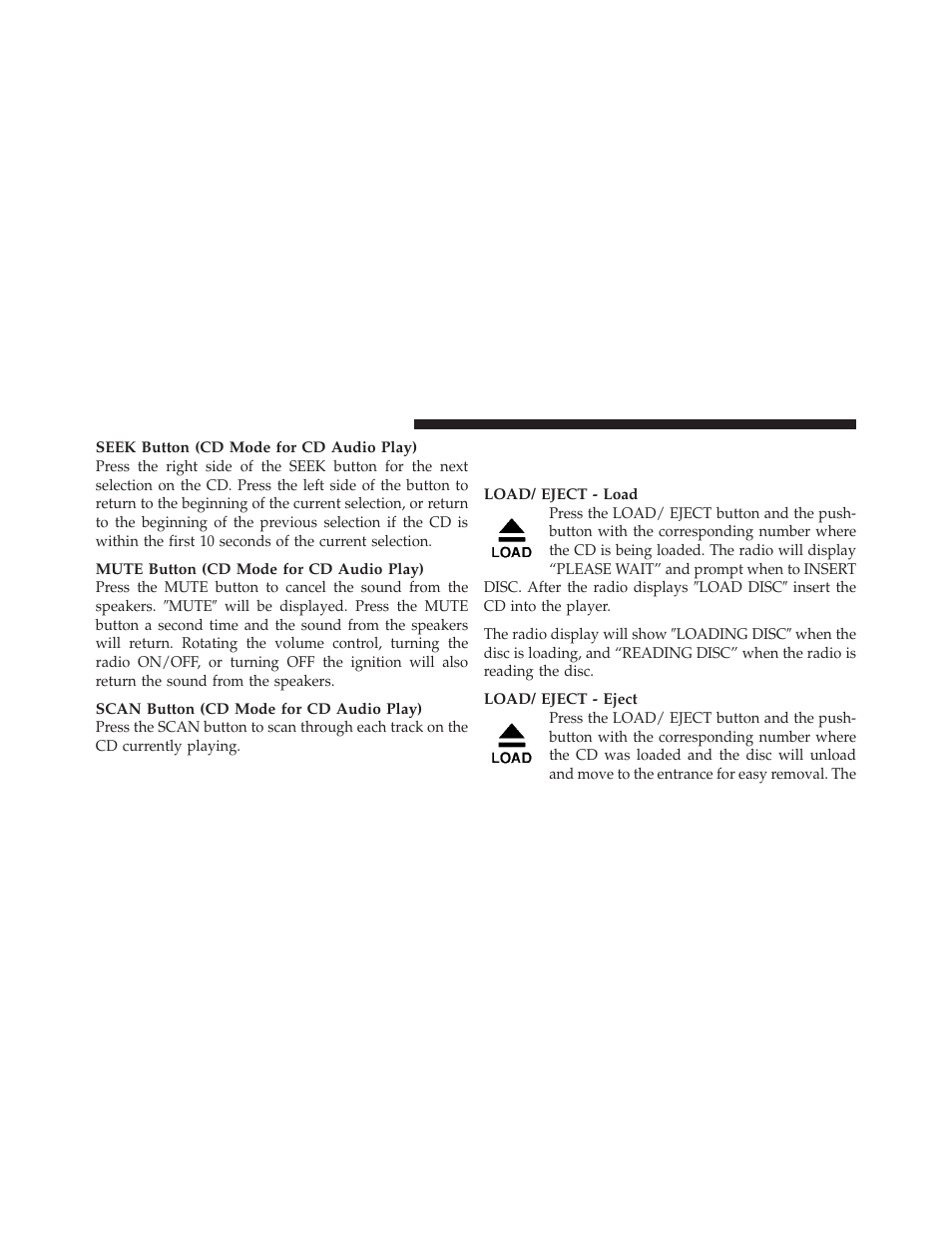 Load/eject button (cd mode for cd audio play) | Chrysler 2009 PT Cruiser - Owner Manual User Manual | Page 196 / 410
